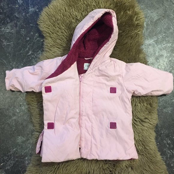 GAP Baby pink & plum winter coat w/hood and double closure 18-24M - Picture 2 of 3